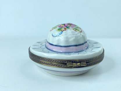 P. CaDau Limoges France Peint Main Spring floral Bonnet Trinket Box 2.5" A370