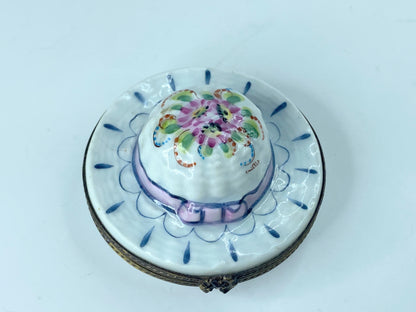P. CaDau Limoges France Peint Main Spring floral Bonnet Trinket Box 2.5" A370