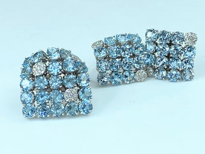 Gavello 18K Blue Topaz Diamond flexible top earrings & RIng set 40.7g JR9717