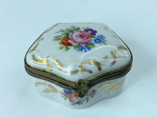 c1961 Le Tallec Paris France Hand Painted Porcelain Flower Trinket Box 2.5" A372