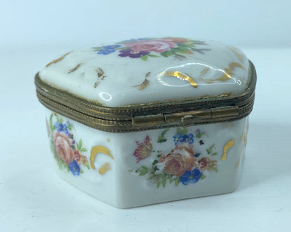 c1961 Le Tallec Paris France Hand Painted Porcelain Flower Trinket Box 2.5" A372
