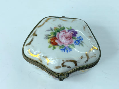 c1961 Le Tallec Paris France Hand Painted Porcelain Flower Trinket Box 2.5" A372