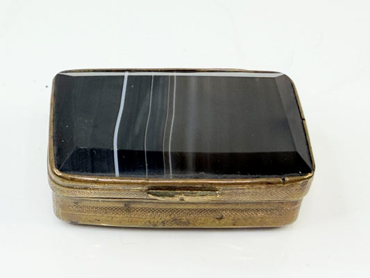 Antique British Banded Agate Gilt Metal Snuff Pill Box SS208