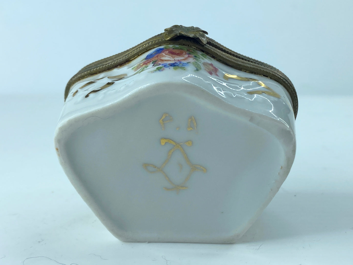 c1961 Le Tallec Paris France Hand Painted Porcelain Flower Trinket Box 2.5" A372