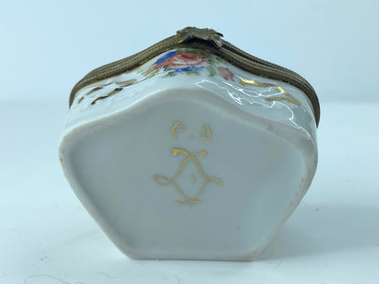 c1961 Le Tallec Paris France Hand Painted Porcelain Flower Trinket Box 2.5" A372