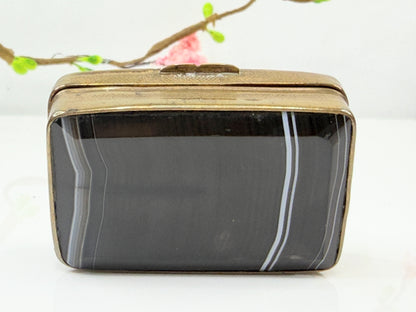 Antique British Banded Agate Gilt Metal Snuff Pill Box SS208