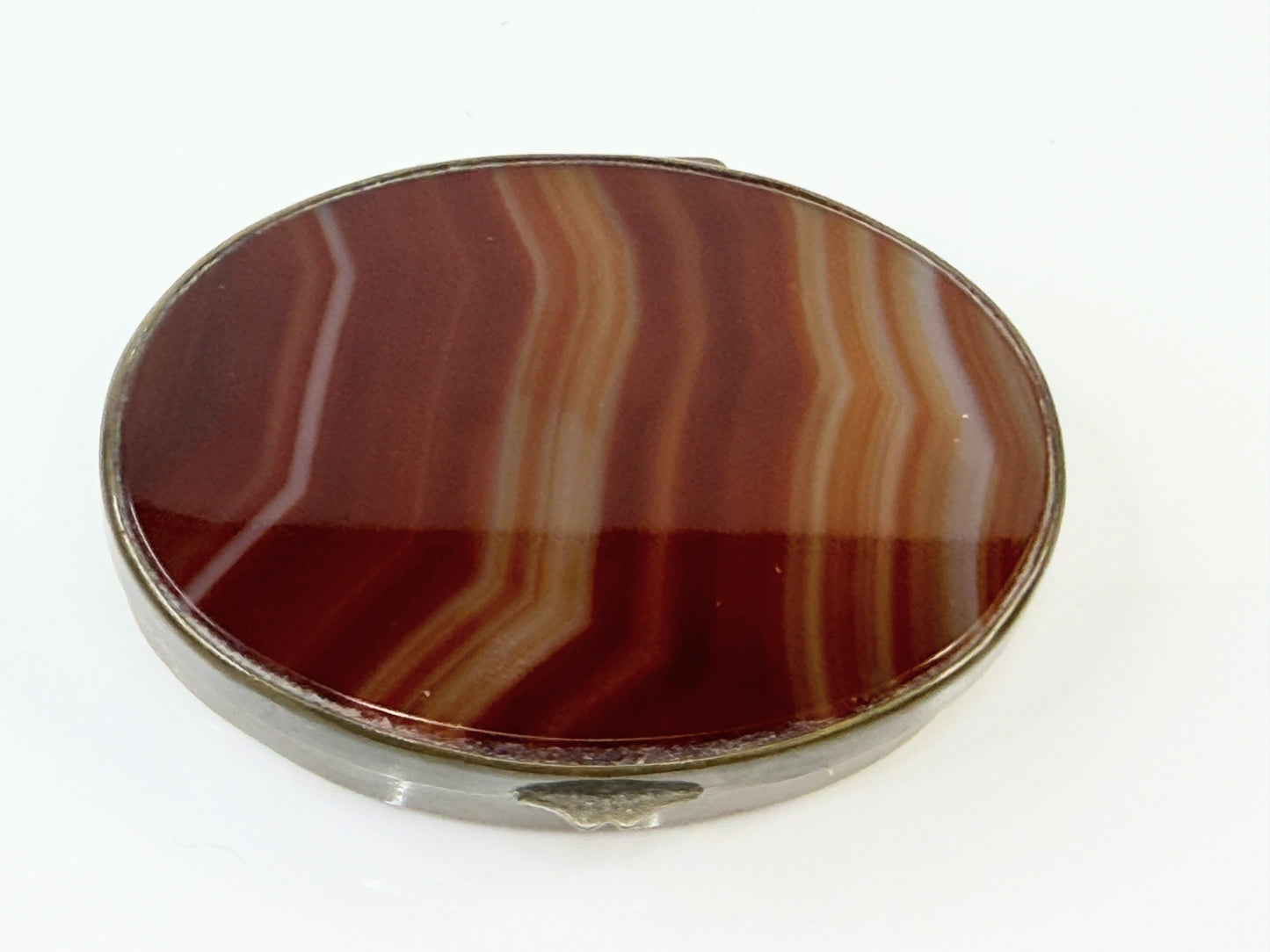 Antique British Oval Agate Hardstone Snuff Box Gilt SS209