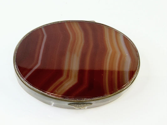 Antique British Oval Agate Hardstone Snuff Box Gilt SS209