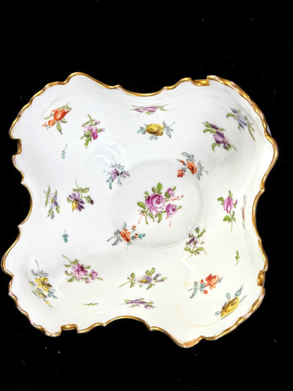 Vintage German Dresden Porcelain Floral Bowl Hand Painted Gilt Scalloped A1273