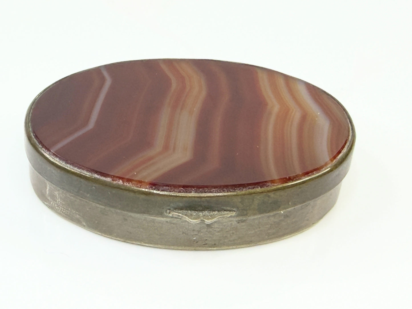 Antique British Oval Agate Hardstone Snuff Box Gilt SS209