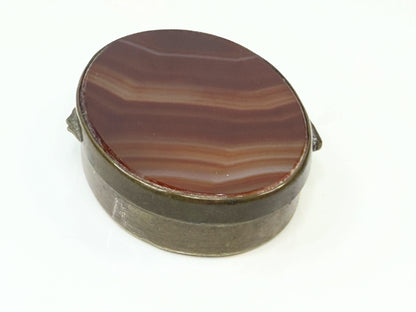 Antique British Oval Agate Hardstone Snuff Box Gilt SS209
