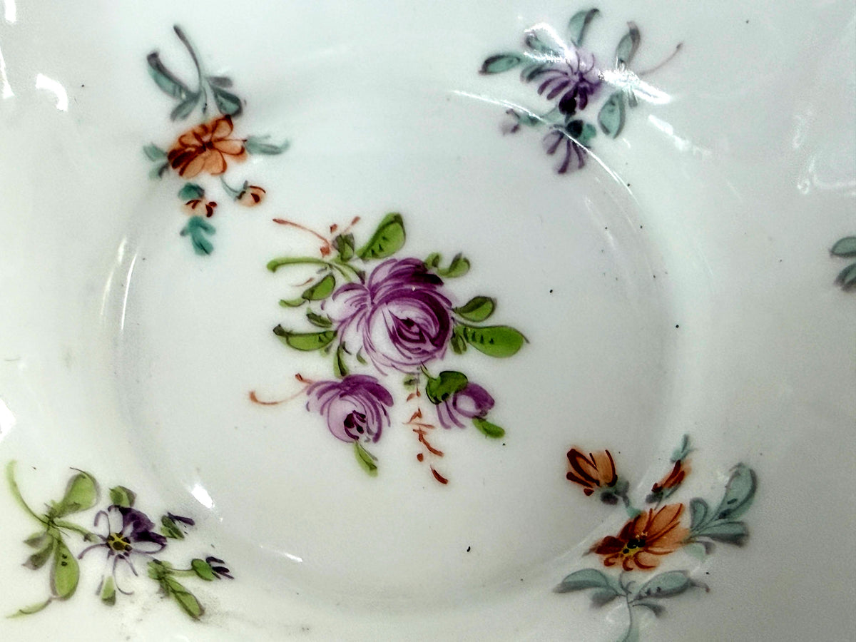 Vintage German Dresden Porcelain Floral Bowl Hand Painted Gilt Scalloped A1273