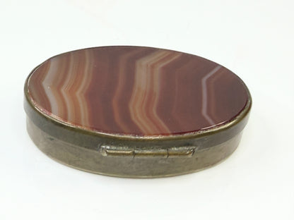 Antique British Oval Agate Hardstone Snuff Box Gilt SS209