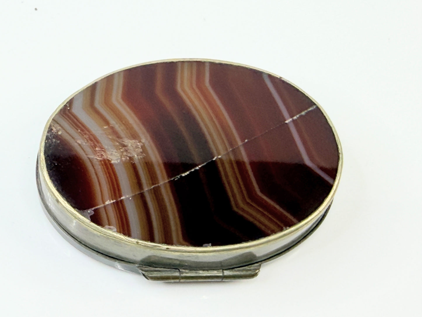 Antique British Oval Agate Hardstone Snuff Box Gilt SS209