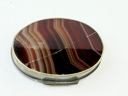 Antique British Oval Agate Hardstone Snuff Box Gilt SS209