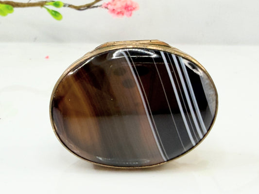 Antique British Banded Agate Gilt Snuff Box SS210