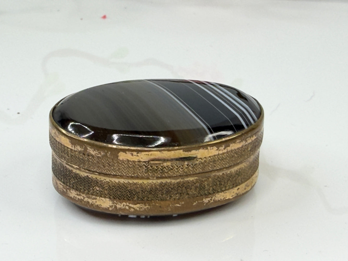 Antique British Banded Agate Gilt Snuff Box SS210