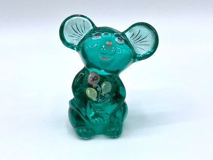 Signed Fenton NFGS 30th Yrs Celebration Green transparent Art Glass Mouse FT1048