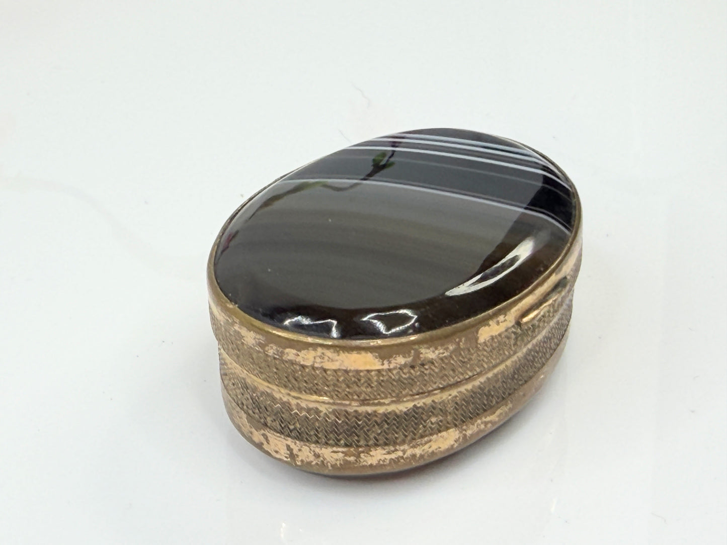 Antique British Banded Agate Gilt Snuff Box SS210