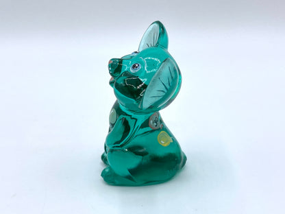 Signed Fenton NFGS 30th Yrs Celebration Green transparent Art Glass Mouse FT1048