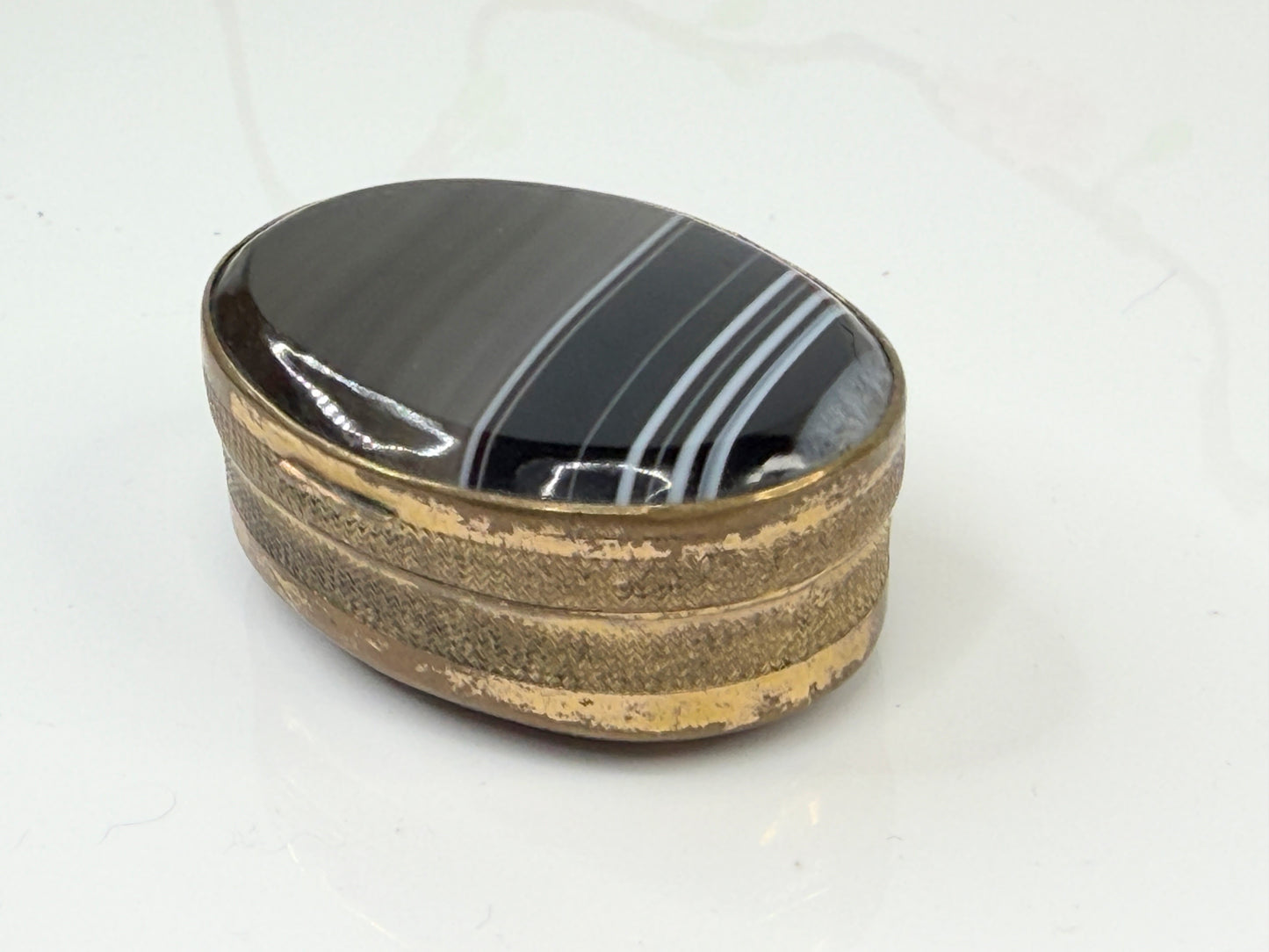 Antique British Banded Agate Gilt Snuff Box SS210