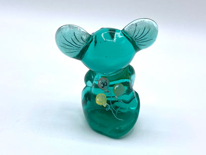 Signed Fenton NFGS 30th Yrs Celebration Green transparent Art Glass Mouse FT1048