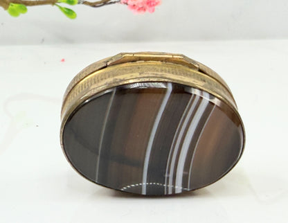 Antique British Banded Agate Gilt Snuff Box SS210