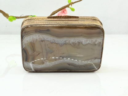 Antique British Scenic Agate Gilt Snuff Box SS211