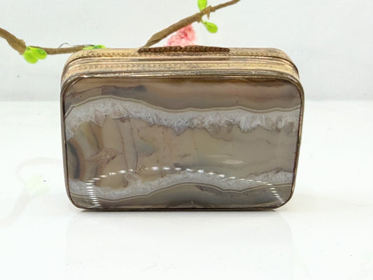 Antique British Scenic Agate Gilt Snuff Box SS211