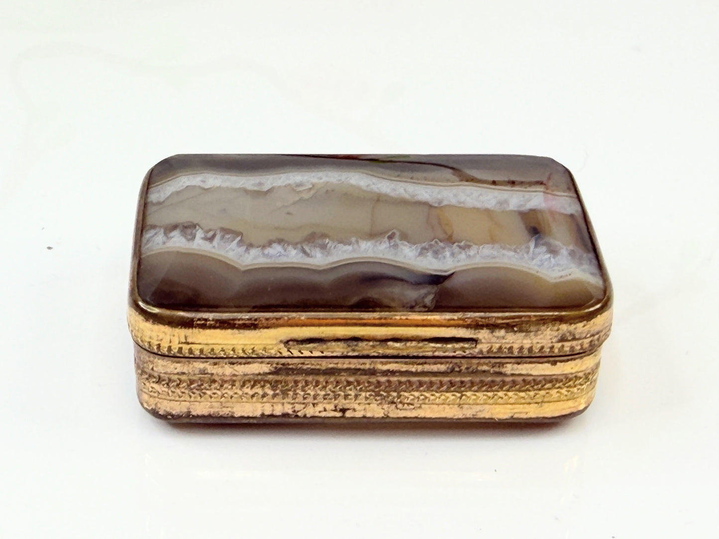Antique British Scenic Agate Gilt Snuff Box SS211