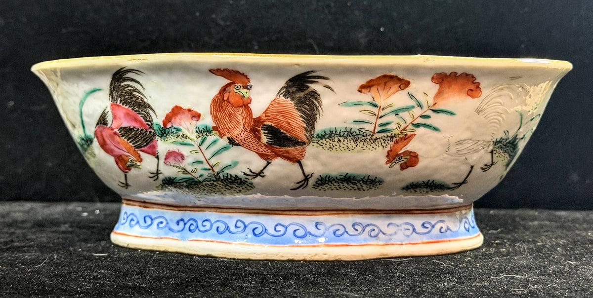 Antique Chinese Tongzhi Famille Rose Rooster Bowl Hand Painted A1275