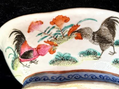 Antique Chinese Tongzhi Famille Rose Rooster Bowl Hand Painted A1275