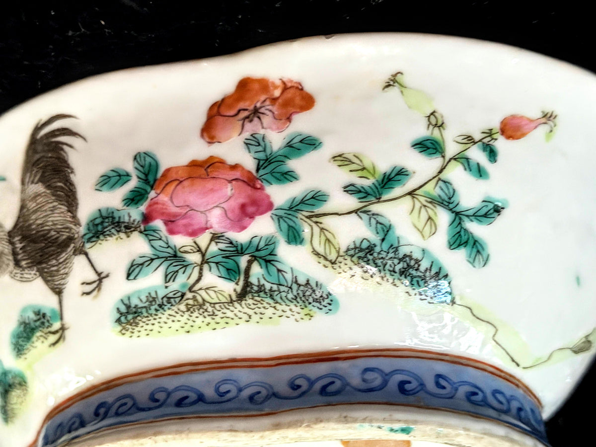 Antique Chinese Tongzhi Famille Rose Rooster Bowl Hand Painted A1275