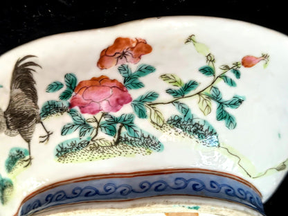 Antique Chinese Tongzhi Famille Rose Rooster Bowl Hand Painted A1275