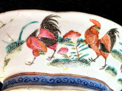 Antique Chinese Tongzhi Famille Rose Rooster Bowl Hand Painted A1275