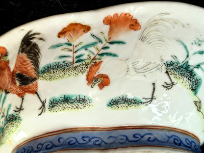 Antique Chinese Tongzhi Famille Rose Rooster Bowl Hand Painted A1275