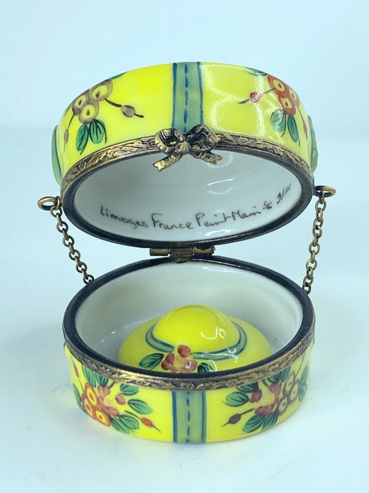 S.G Limited Edition Limoges yellow floral hat box with hat trinket box A376