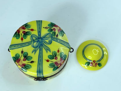 S.G Limited Edition Limoges yellow floral hat box with hat trinket box A376