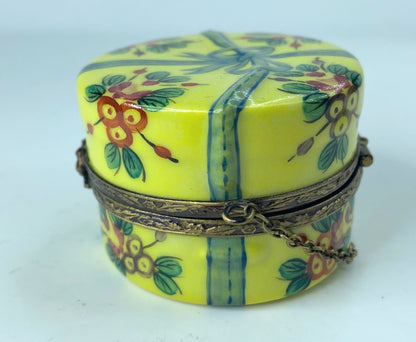S.G Limited Edition Limoges yellow floral hat box with hat trinket box A376