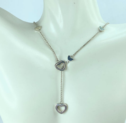 Tiffany & Co Sterling Silver Link lariat Heart Pendant Necklace 8.5" JR9721