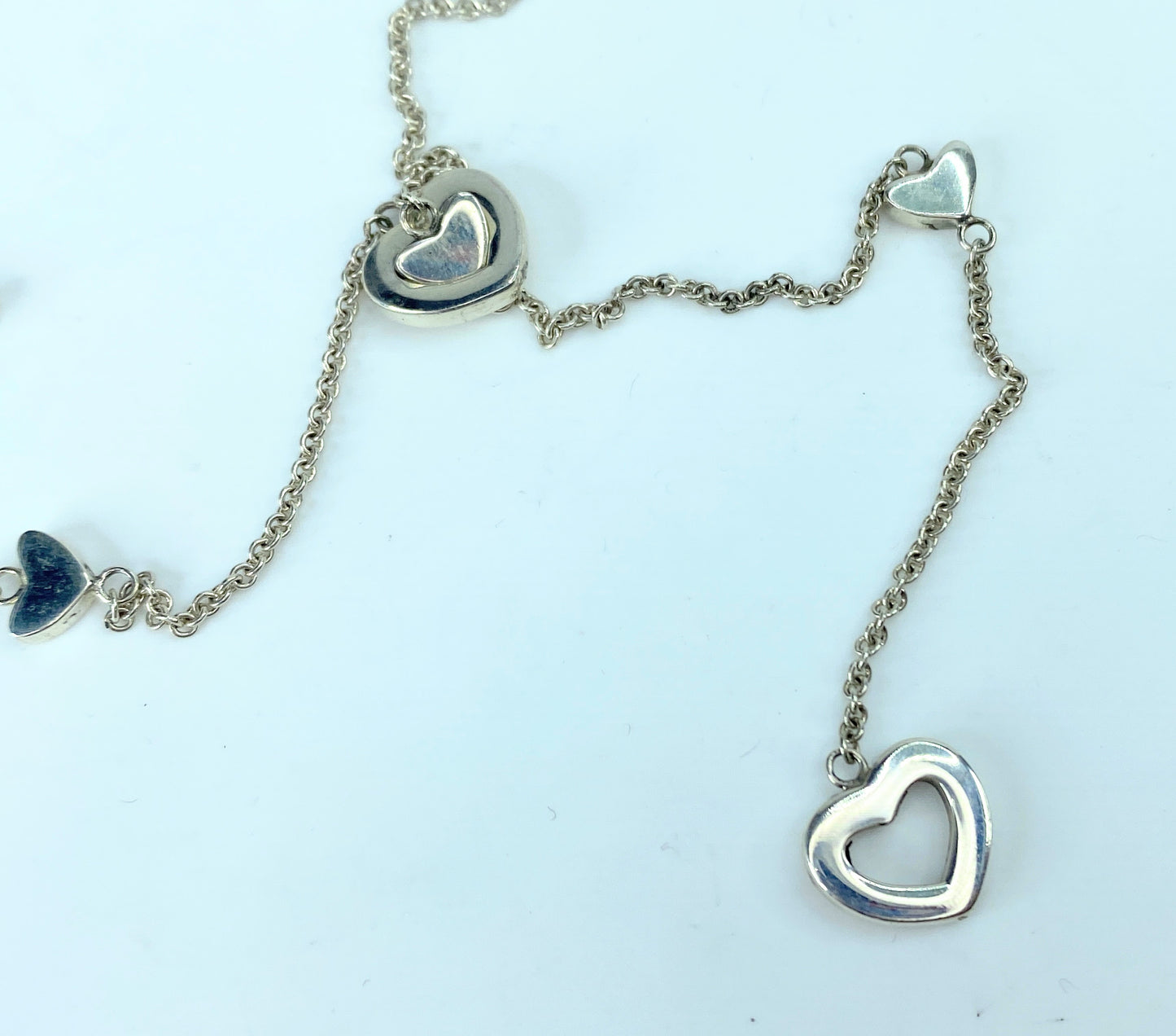 Tiffany & Co Sterling Silver Link lariat Heart Pendant Necklace 8.5" JR9721