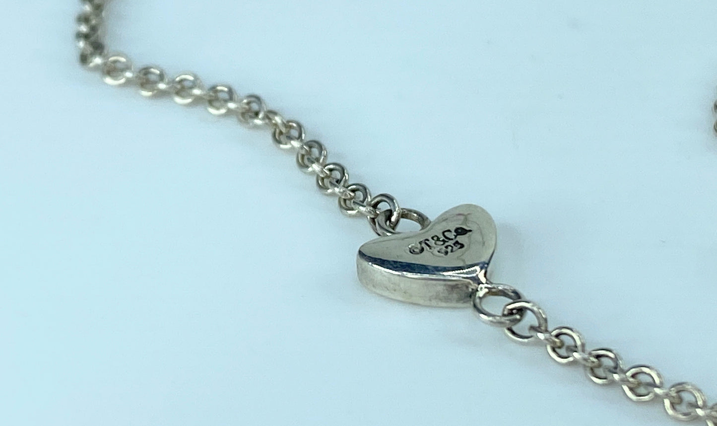 Tiffany & Co Sterling Silver Link lariat Heart Pendant Necklace 8.5" JR9721