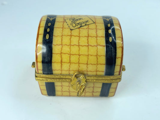 Signed SE Limoges Trinket Box Burl Trunk Porcelain France Peint Main2 1/4" A378