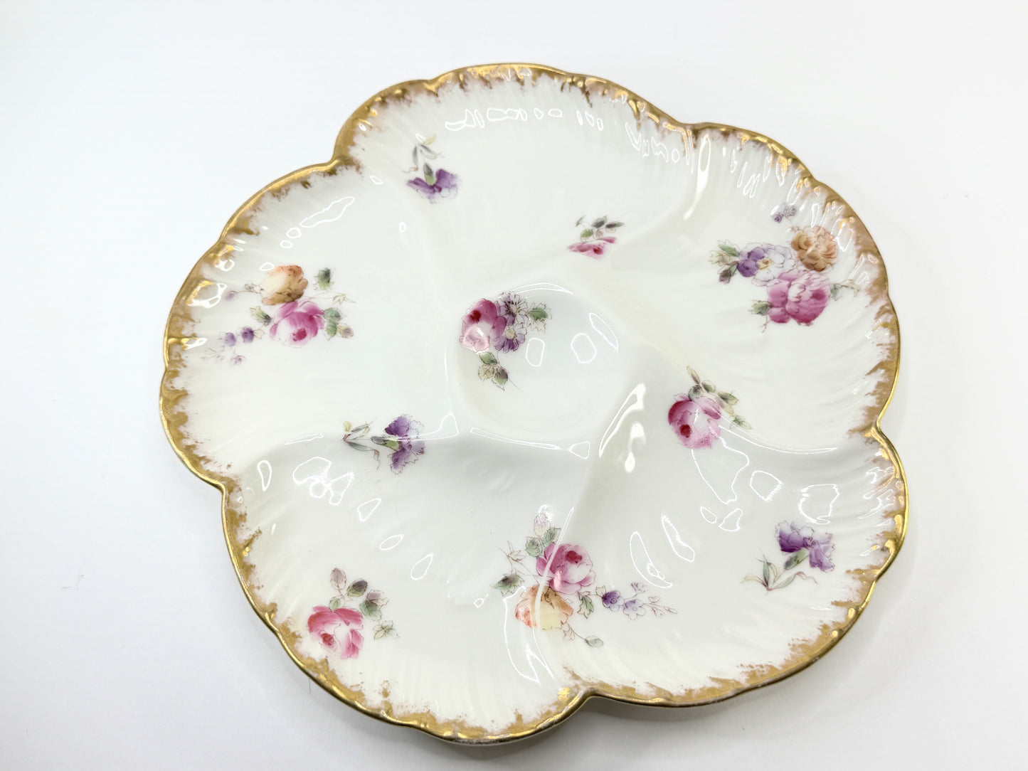 Antique Porcelaine de France Oyster Plate Floral Gold 8.75" A807
