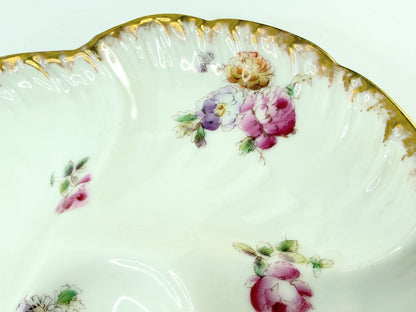 Antique Porcelaine de France Oyster Plate Floral Gold 8.75" A807