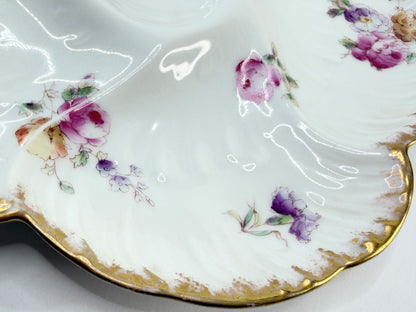 Antique Porcelaine de France Oyster Plate Floral Gold 8.75" A807