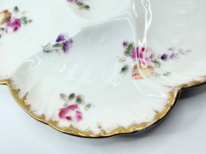 Antique Porcelaine de France Oyster Plate Floral Gold 8.75" A807