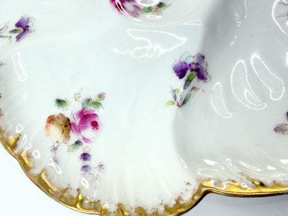 Antique Porcelaine de France Oyster Plate Floral Gold 8.75" A807