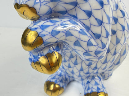 Vintage Herend Hungary Blue Fishnet Bunny Rabbit Paws Up 15307 A1048