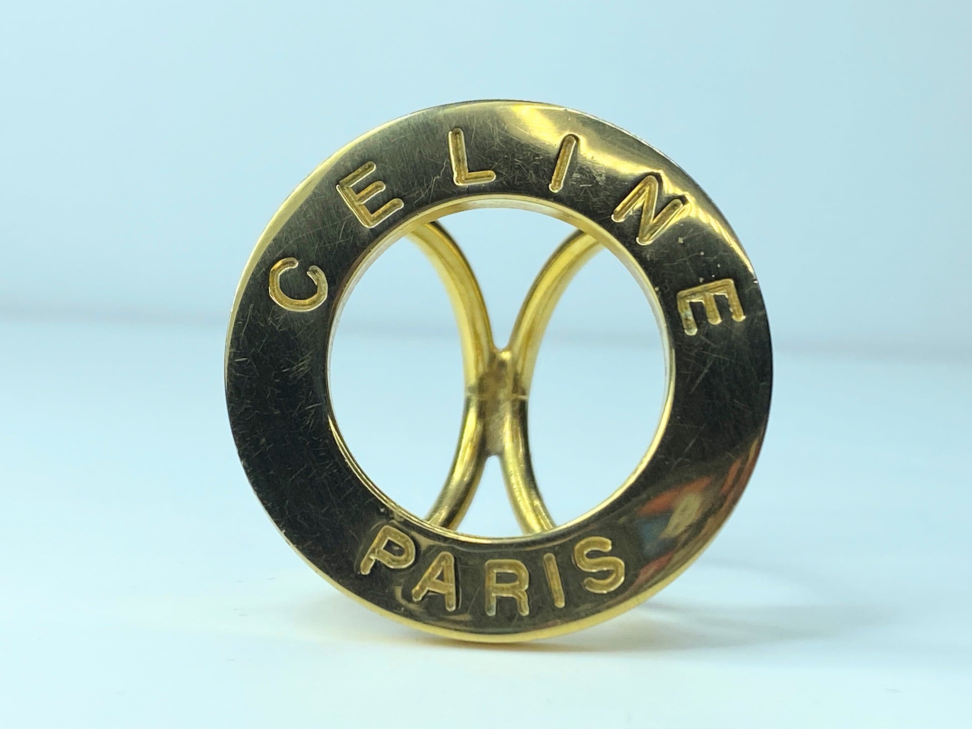 Celine Vintage Logo Scarf Ring Gold tone one size GS352